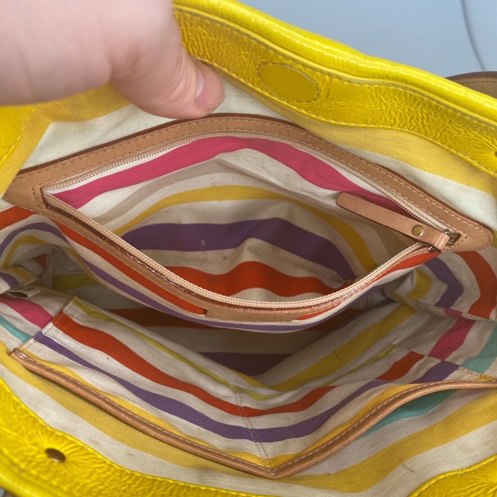 Kate Spade New York- Yellow Leather Small Shoulder Tote w/Tan Leather Handles - Picture 8 of 12